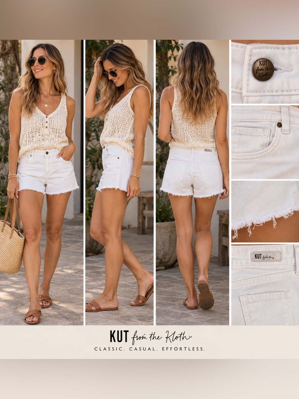KUT from the Kloth White Denim Raw Hem Shorts Size 4 NWOT